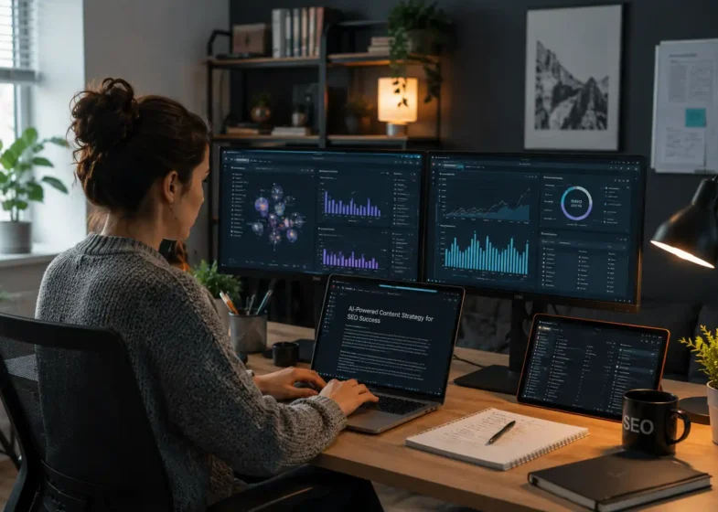 SEO content writer using digital marketing tools and analytics dashboards