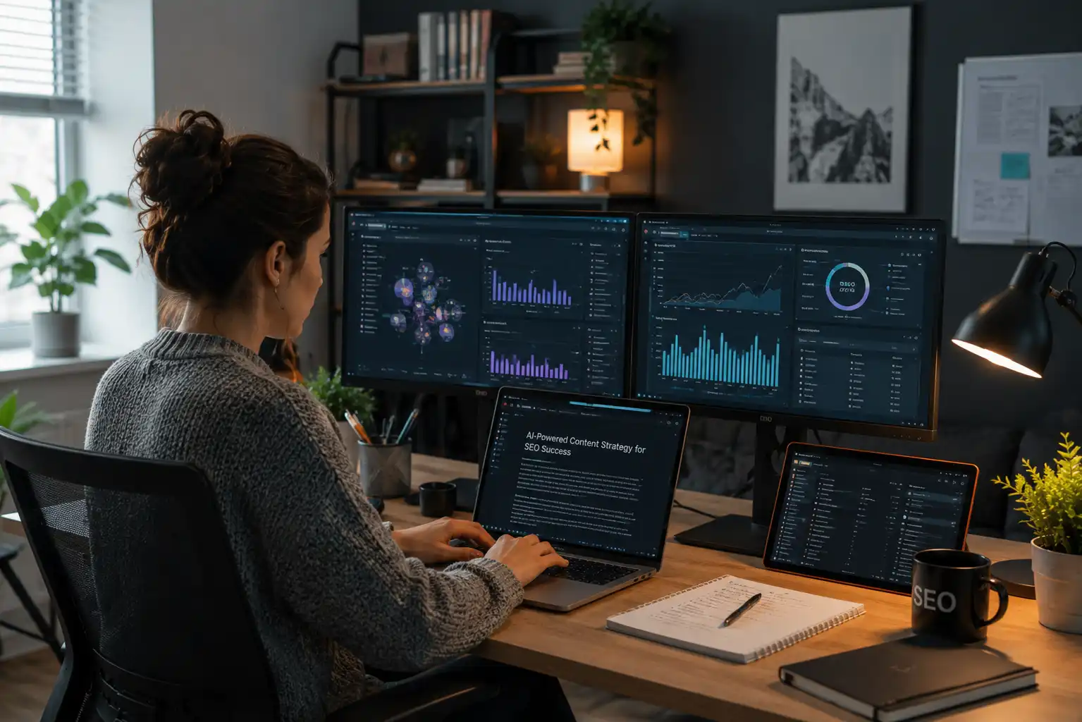 SEO content writer using digital marketing tools and analytics dashboards