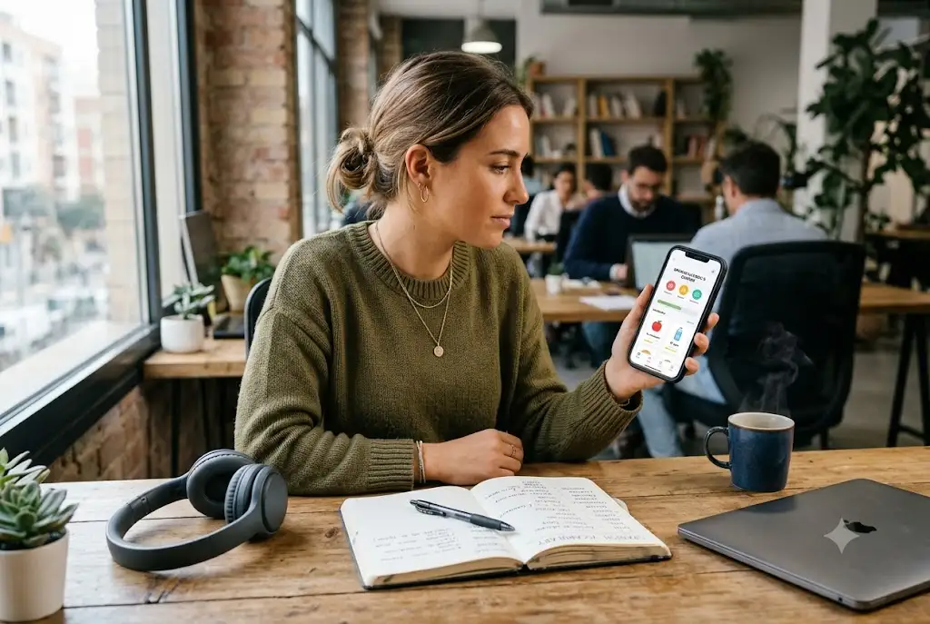 Person using language apps for Spanish on a smartphone during an online study session