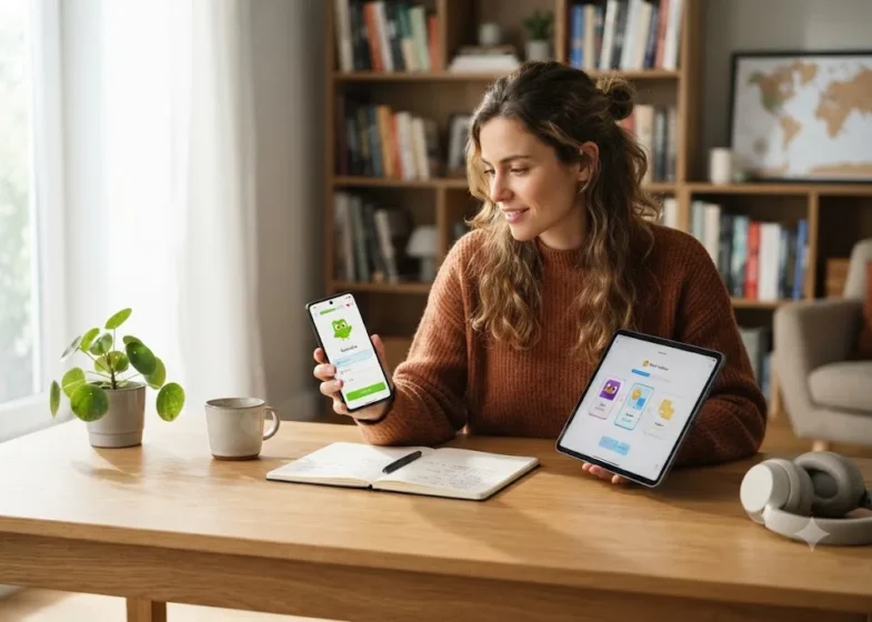 Speak vs Duolingo comparison on digital devices for language learning