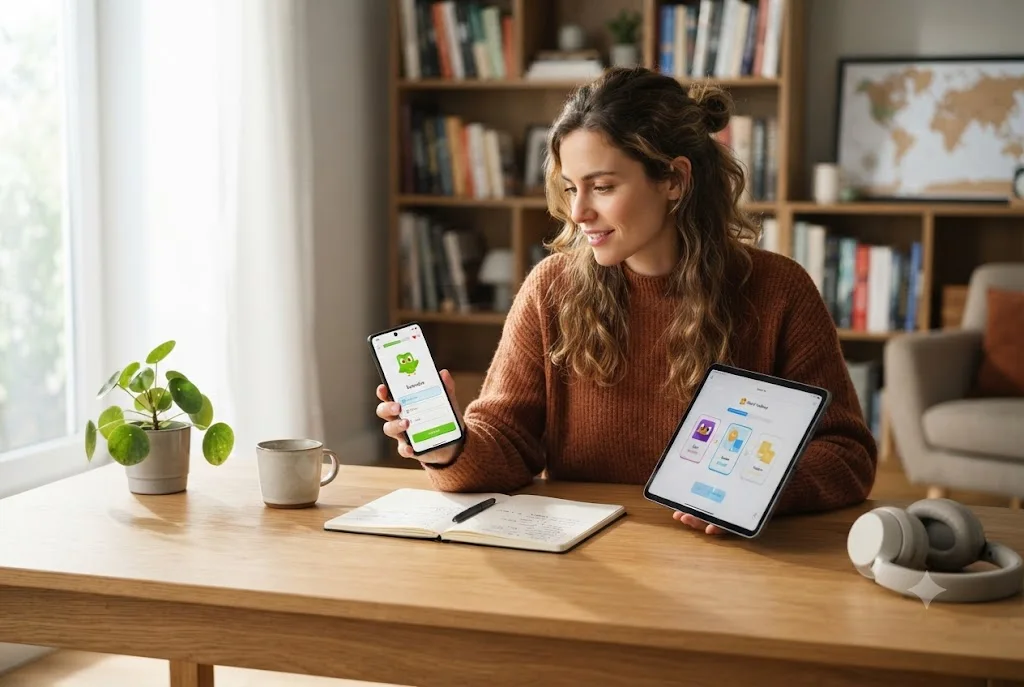 Speak vs Duolingo comparison on digital devices for language learning