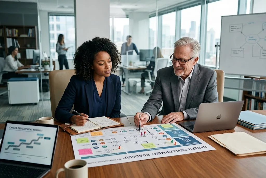 Career development process showing professional career planning and growth