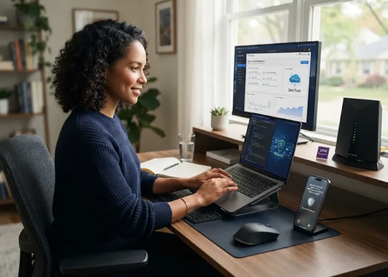 Cybersecurity tips for remote workers using secure devices, authentication, and protected home networks